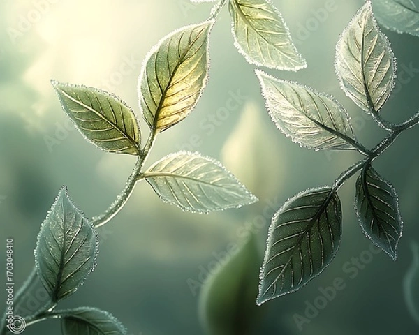 Obraz Sunlit Frosted Leaves for Forest Backdrop.