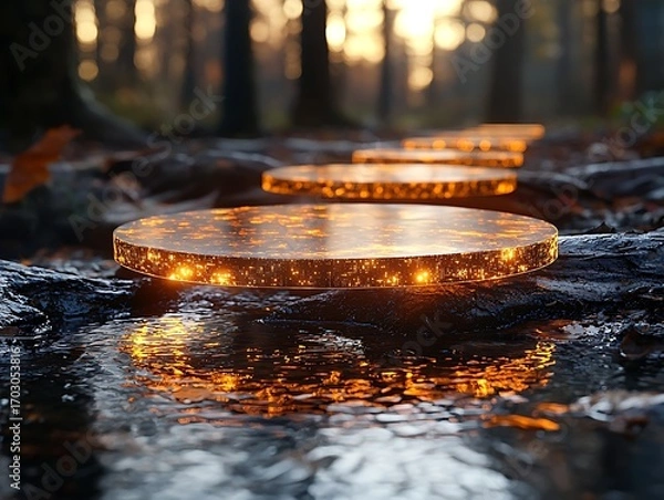 Obraz Glowing Path for Autumn Forest Stream.