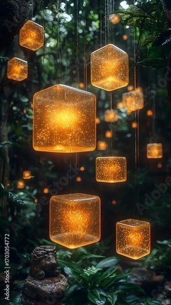 Obraz Glowing Cubes Raining Jungle.