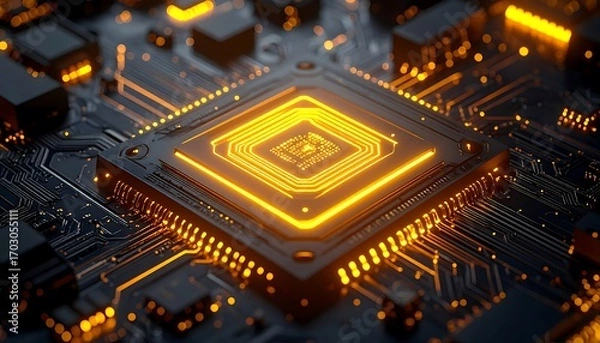 Fototapeta Close-up of a glowing circuit board