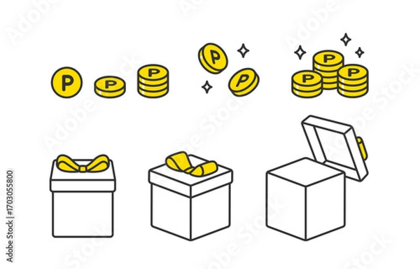 Obraz ポイントコインとプレゼントボックスのセット【ベクターイラスト素材】
