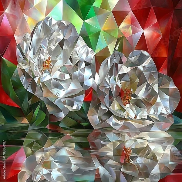 Obraz Geometric White Flowers Reflecting.
