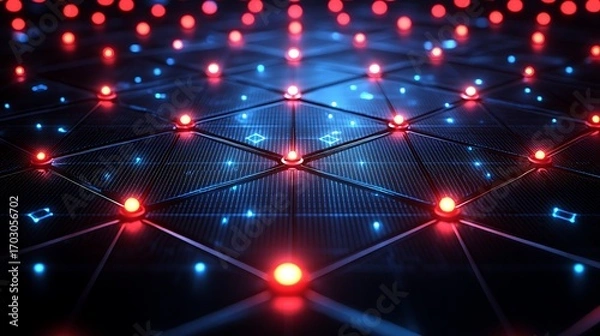 Obraz Red Nodes Global Network Connection.