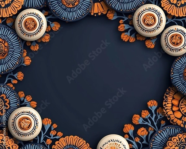 Obraz Floral Festive Frame for Dark Background.