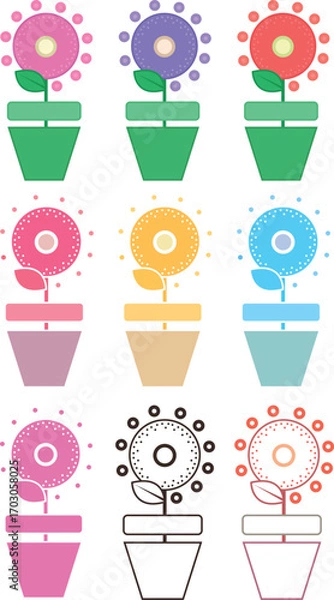 Fototapeta ABSTRACT FLOWER IN JAR - MINIMALIST IN LINES AND CIRCLES