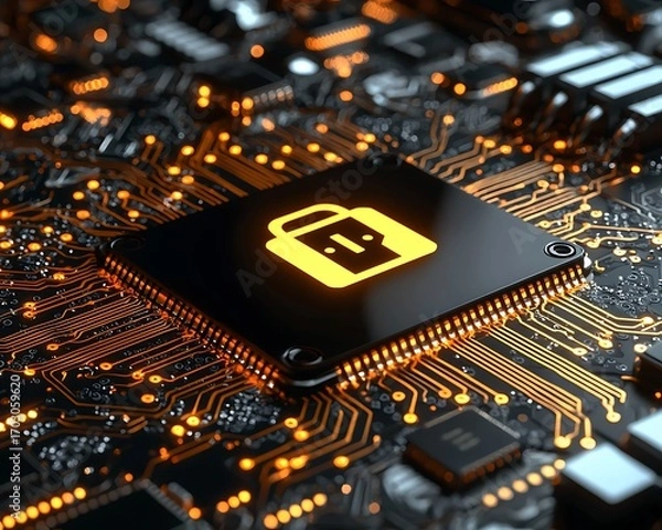 Obraz Secure Data Chip for Circuit Board Glow.