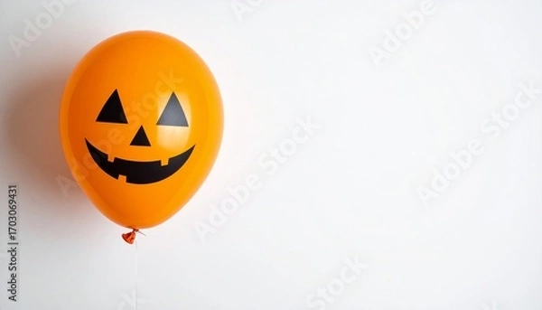 Fototapeta Smiling Halloween Pumpkin Balloon on White Background with Copy Space