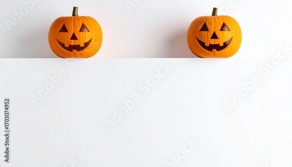 Fototapeta Smiling Jack o' Lanterns on a white background, Halloween celebrations and designs