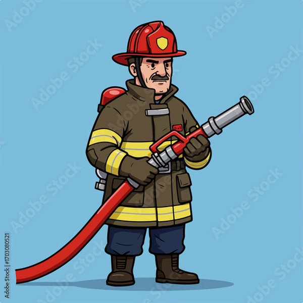 Fototapeta fireman firefighter with fire extinguisher