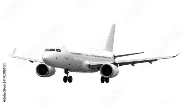 Fototapeta White passenger jet, front view, isolated
