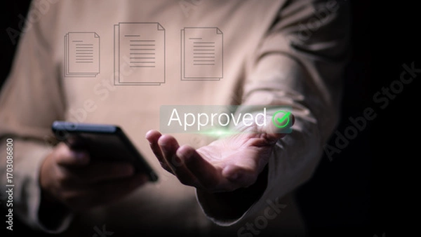 Fototapeta Digital Document Approval in the Era of Rapid Communication Enhancing Organizational Efficiency, Saving Time, and Optimizing Resource Management Through Modern Workflow Solutions