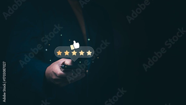 Fototapeta Mobile App User Ratings and Customer Experience Great reviews can help improve your business's reputation, enhance the quality of your online customer service, and build a stronger brand