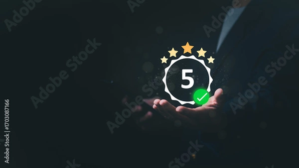 Fototapeta Users Rate Their Service Experience via Online Applications Customer Satisfaction Surveys, Reviews, Service Quality Feedback, and Positive Comments that Boost Business Growth and Reputation