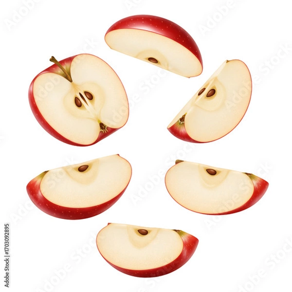 Obraz Sliced red apple arranged in a circular pattern, showcasing the fruit's interior. Isolated on a Transparent Background, PNG, Cutout