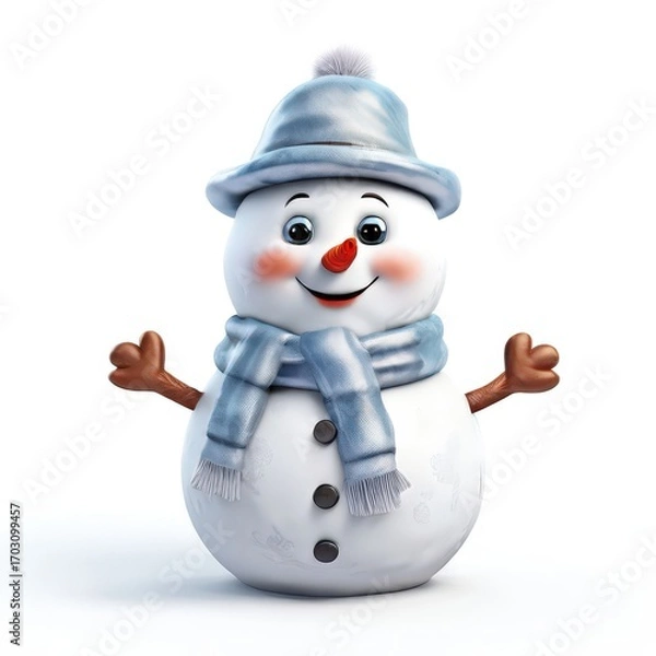 Fototapeta an AI Image Generator, Smiling Cartoon Snowman in Winter Scene