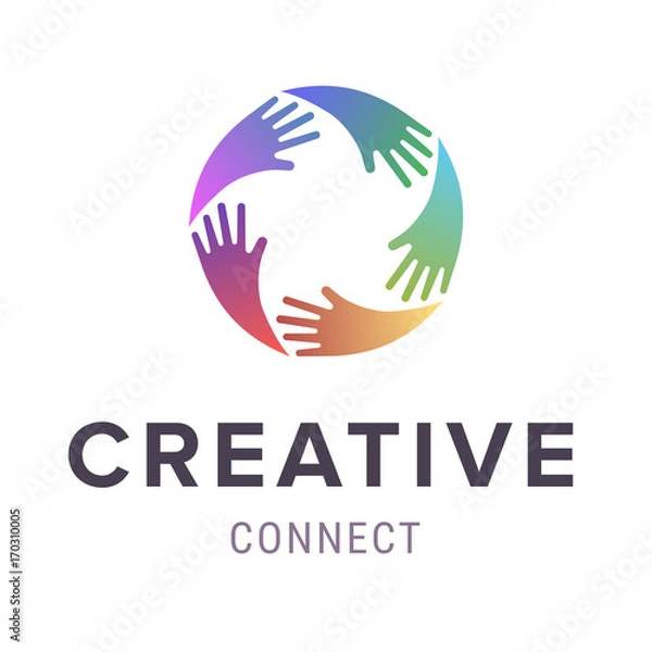 Fototapeta Hands logo. Abstract logo design. Vector concept or conceptual circle spiral of colorful hand symbols