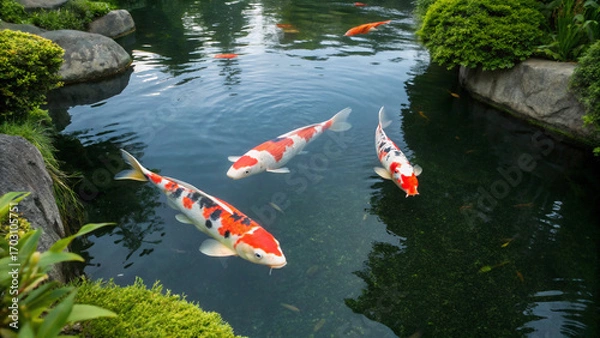 Fototapeta koi fish swimming in the pond