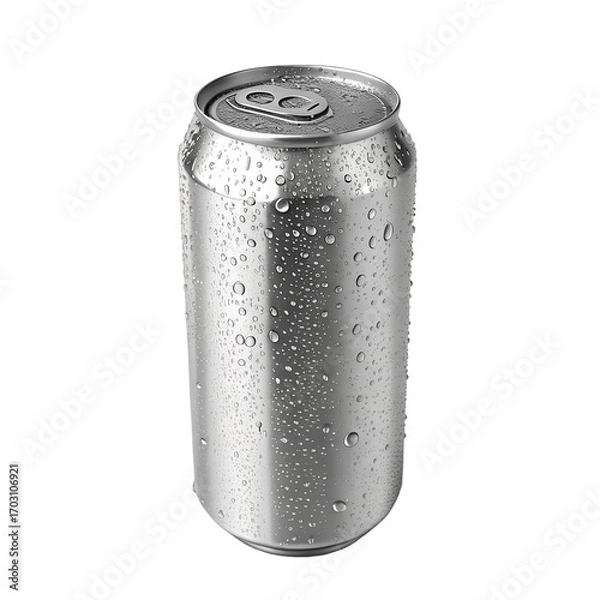 Fototapeta Blank silver metal can isolated on a white background, perfect for a soda, beer, or other beverage