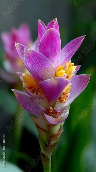 Fototapeta Awesome photo of closeup of a beautiful pink siam tulip flower in full bloom in the garden.