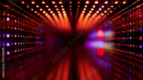Fototapeta Perspective view of red and purple lights for backgrounds, concert promotions, party invitations, event flyers, abstract concepts, festive banners.