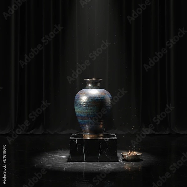 Obraz Elegant Ceramic Vase on Marble Pedestal with Dramatic Lighting