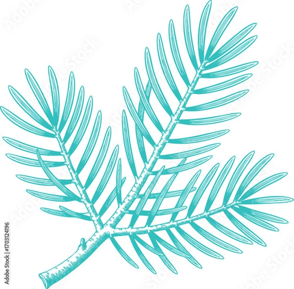 Fototapeta Vintage Teal Pine Branch Twig Illustration Graphic. A Rustic Nature-themed Design for a Cottagecore Vibe