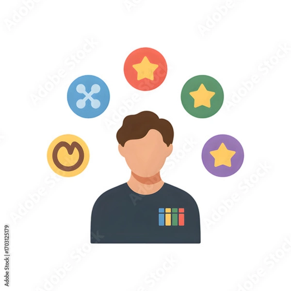 Fototapeta Person with diverse skills and interests represented by colorful icons
