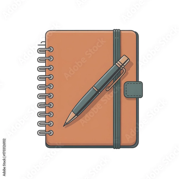 Fototapeta Spiral Notebook with Pen A Simple Illustration for Organization and Productivity