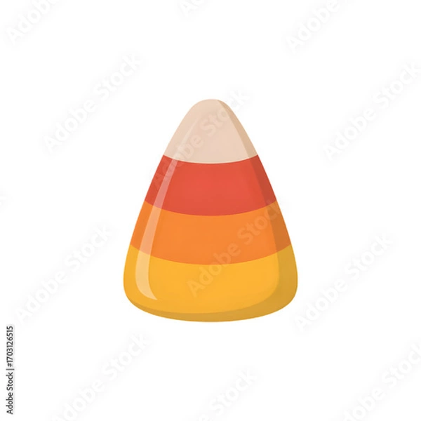 Fototapeta A single candy corn piece in orange yellow and white is presented in a simple composition against a white background
