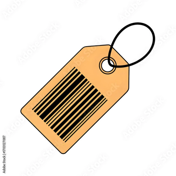 Fototapeta A tan-colored tag with a barcode and black string