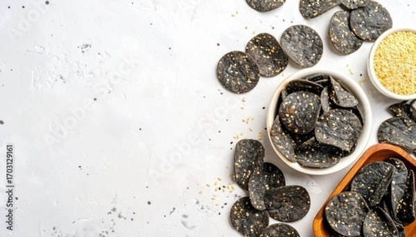 Obraz Crispy Sesame Seed Crackers on Light Background