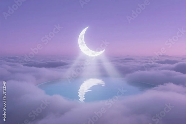 Fototapeta Ethereal Moonlit Pool Resting on Clouds in Cinematic Scene