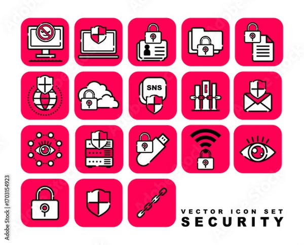 Obraz サイバーセキュリティ(情報保護)のベクターアイコンセット