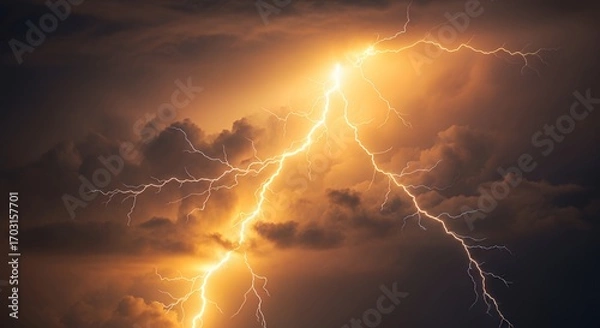 Fototapeta 【天空を引き裂く閃光】荒れ狂う嵐の空に走る稲妻の決定的瞬間