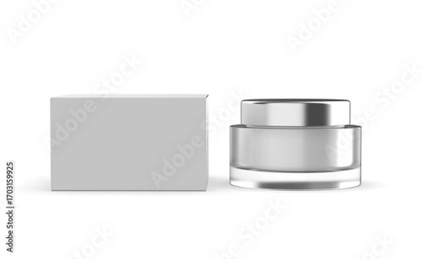 Fototapeta Blank frosted cosmetic jar with lid, isolated on a clean background. Perfect for showcasing skincare, beauty cream, moisturizer, lotion, or cosmetic product branding template. 3D render illustration.