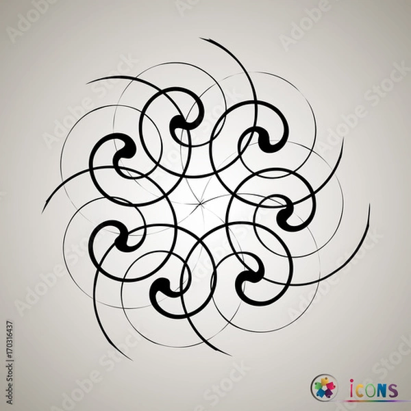 Fototapeta Black and white spiral abstract halftone dots background. Vector illustration