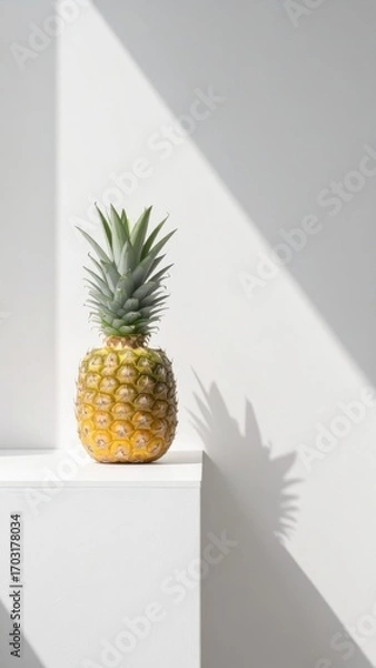Fototapeta Fresh Pineapple on White Surface with Dramatic Shadow Play