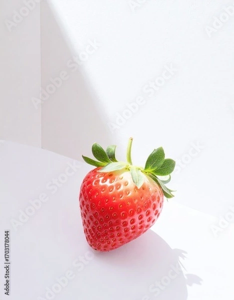 Fototapeta Fresh Strawberry on Bright Surface with Natural Light Reflection