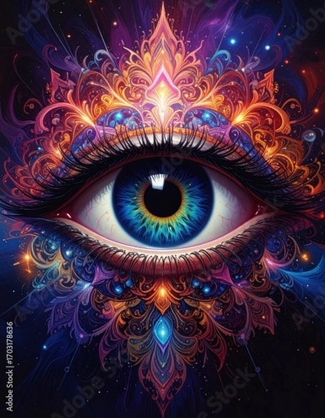 Fototapeta Vibrant Cosmic Eye With Intricate Colorful Mandala Patterns