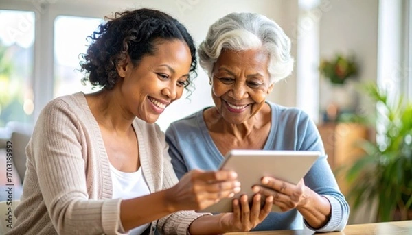 Obraz Engaging Moments Between Generations with Technology and Smiles