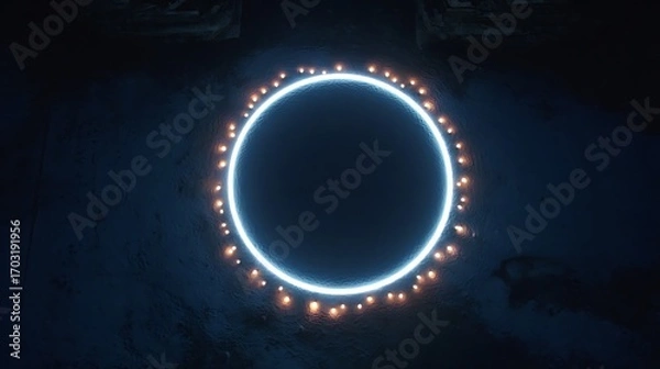 Obraz  Illuminated circle glows softly in dark surroundi