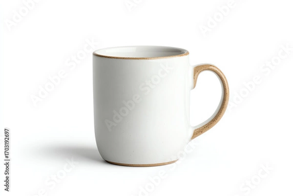 Fototapeta A simple, elegant white mug with a natural wood handle, perfect for coffee or tea in any setting.
