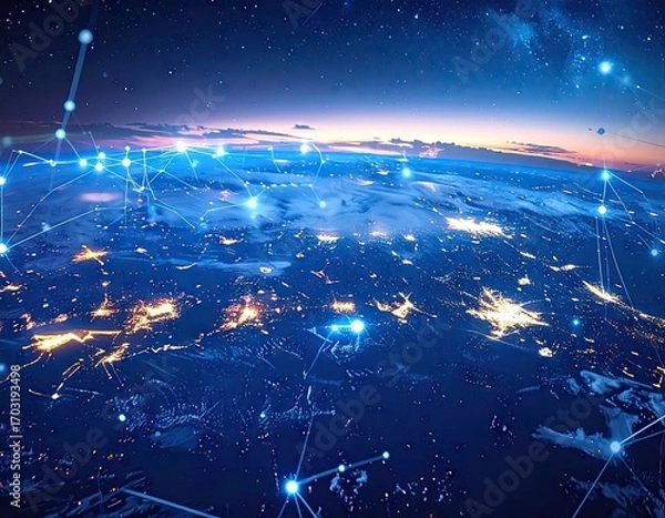 Fototapeta Global Network Connections at Night Earth From Space