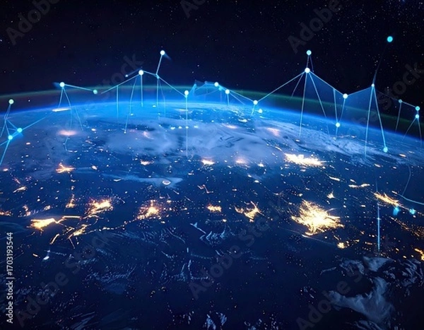 Fototapeta Global Network Connections Futuristic Earth at Night