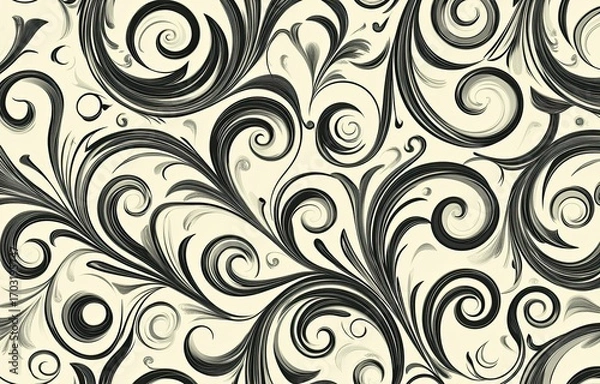 Fototapeta Seamless pattern of elegant black and grey swirls