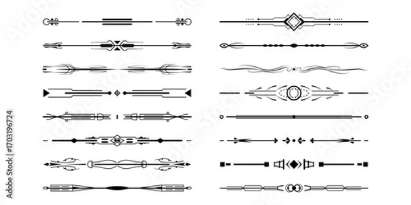Obraz Set Black Simple Line Collection Doodle Border Elements Vector Design Style Sketch Isolated Illustration For Banner