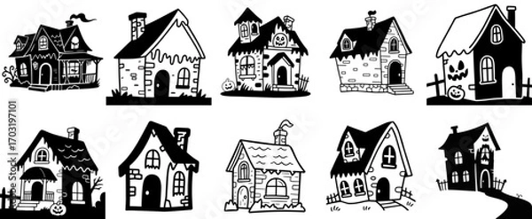 Fototapeta Set of six coloring page houses with different shapes details