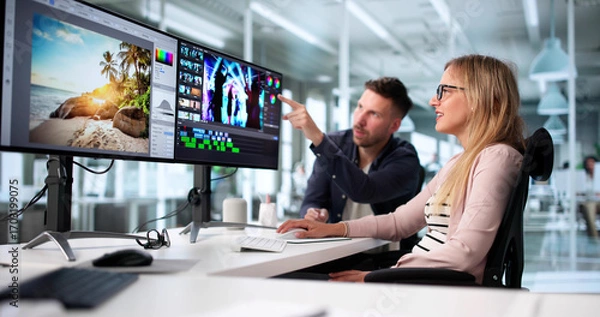 Fototapeta Two Graphic Designers Edit Web Ads