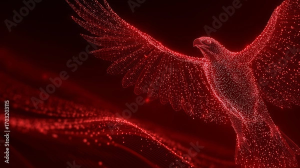 Fototapeta red concept flying eagle with light trail effect futuristic particles background design backdrop