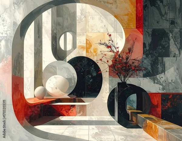 Fototapeta Minimalist Interior Design with Maximalist Furniture Clusters